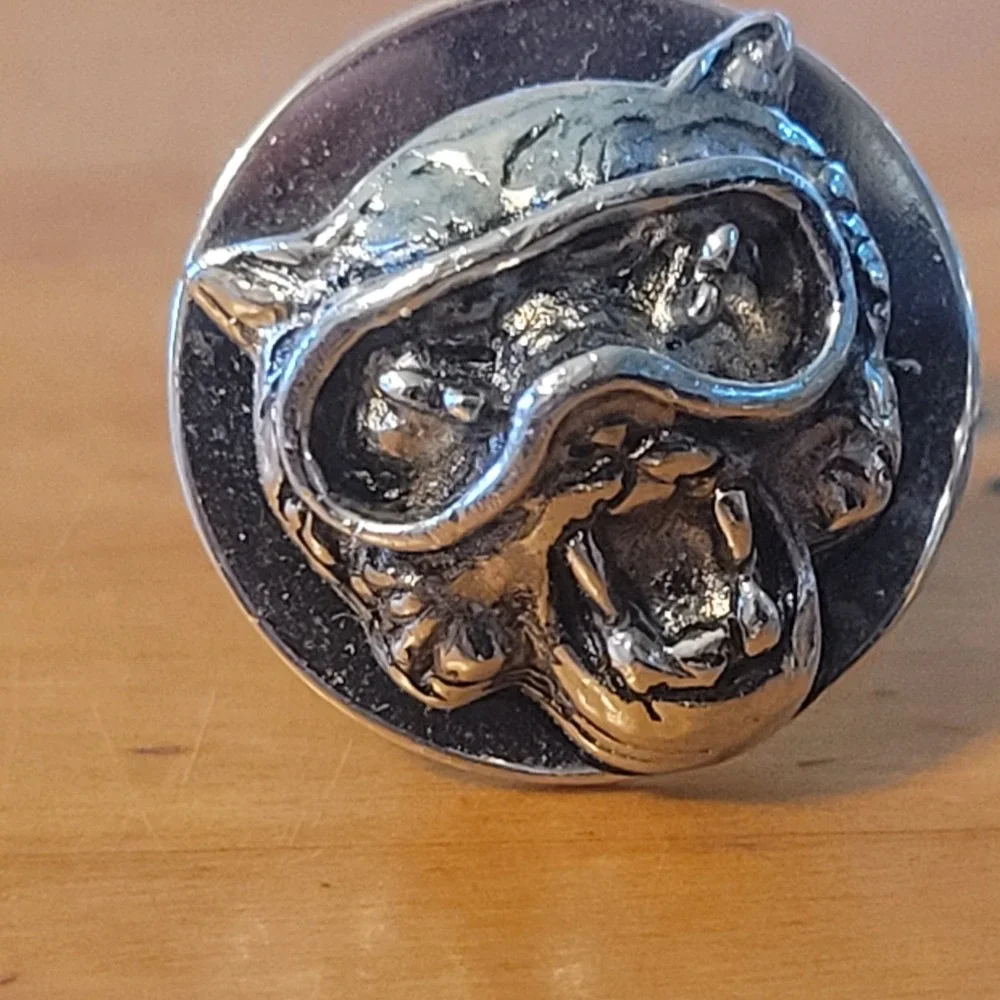 Vintage Silver Tone Aviator Cat Goggles Cufflinks Tie Clip Set Novelty